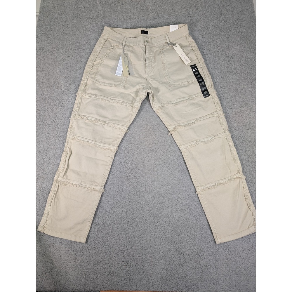 Reason Pants Mens 40 Cream Straight Fit‎ Distressed Frayed Trim Casual RB23-142